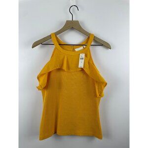 Anthropologie Maeve Women's Medium Ruffled Rib Halter Tank Top NWT New Orange